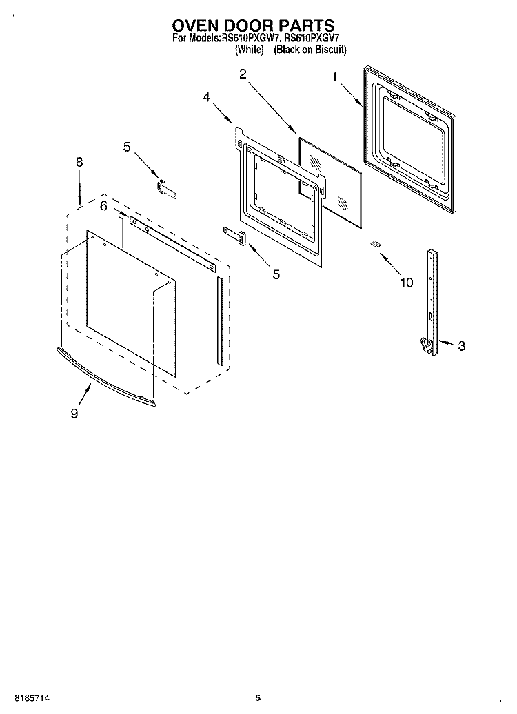 OVEN DOOR Diagram and Parts List for RS610PXGV7  Whirlpool Range