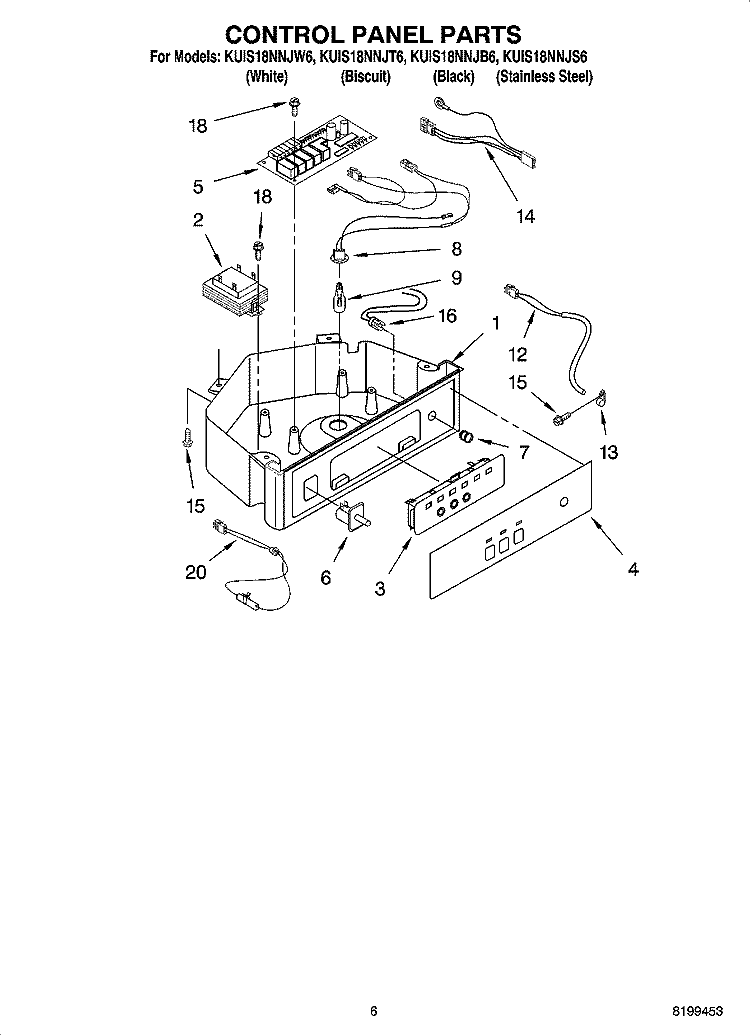 CONTROL PANEL PARTS Diagram and Parts List for KUIS18NNJB6  KitchenAid Ice Maker