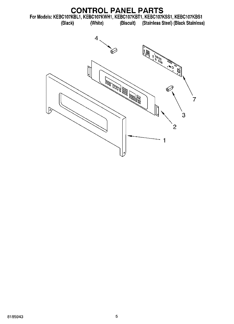 CONTROL PANEL Diagram and Parts List for KEBC107KBL1  KitchenAid Wall Oven