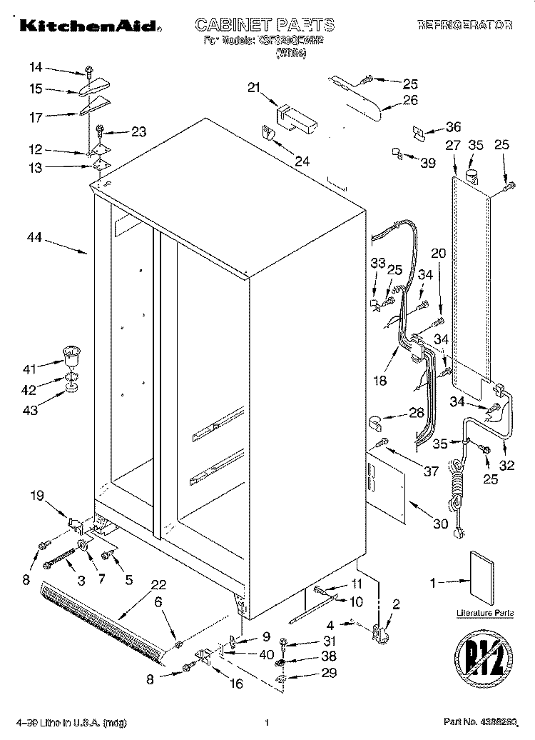 CABINET, LITERATURE Diagram and Parts List for KSFS20QEWH2  KitchenAid Refrigerator