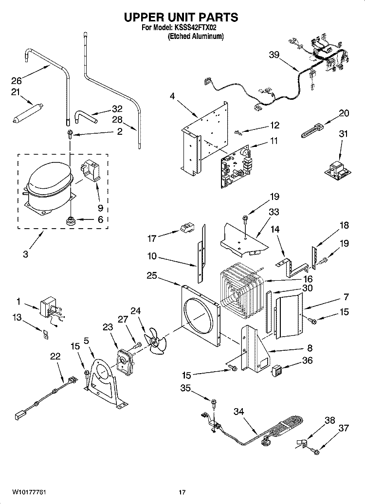 UPPER UNIT PARTS Diagram and Parts List for KSSS42FTX02  KitchenAid Refrigerator