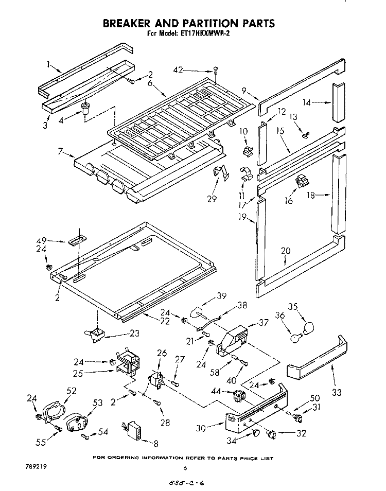 BREAKER AND PARTITION Diagram and Parts List for ET17HKXMWR2  Whirlpool Refrigerator