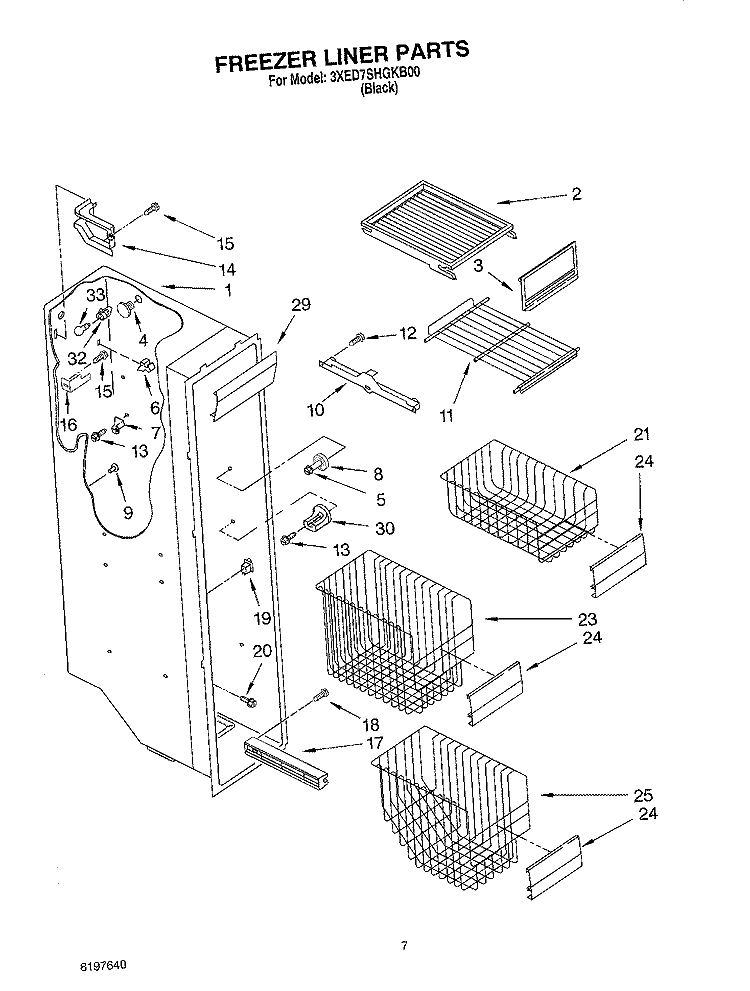 FREEZER LINER Diagram and Parts List for 3XED7SHGKB00  Whirlpool Refrigerator