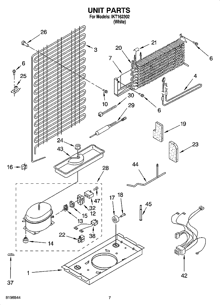 UNIT PARTS Diagram and Parts List for IKT162302  Inglis Refrigerator