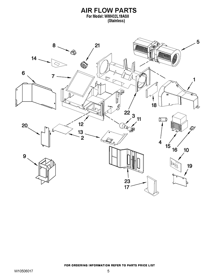 AIR FLOW PARTS Diagram and Parts List for WMH32L19AS0  Whirlpool Microwave