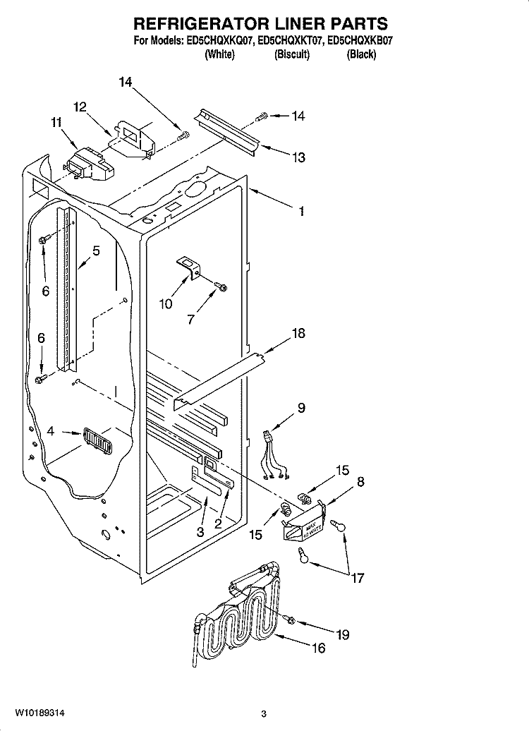 REFRIGERATOR LINER PARTS Diagram and Parts List for ED5CHQXKT07  Whirlpool Refrigerator