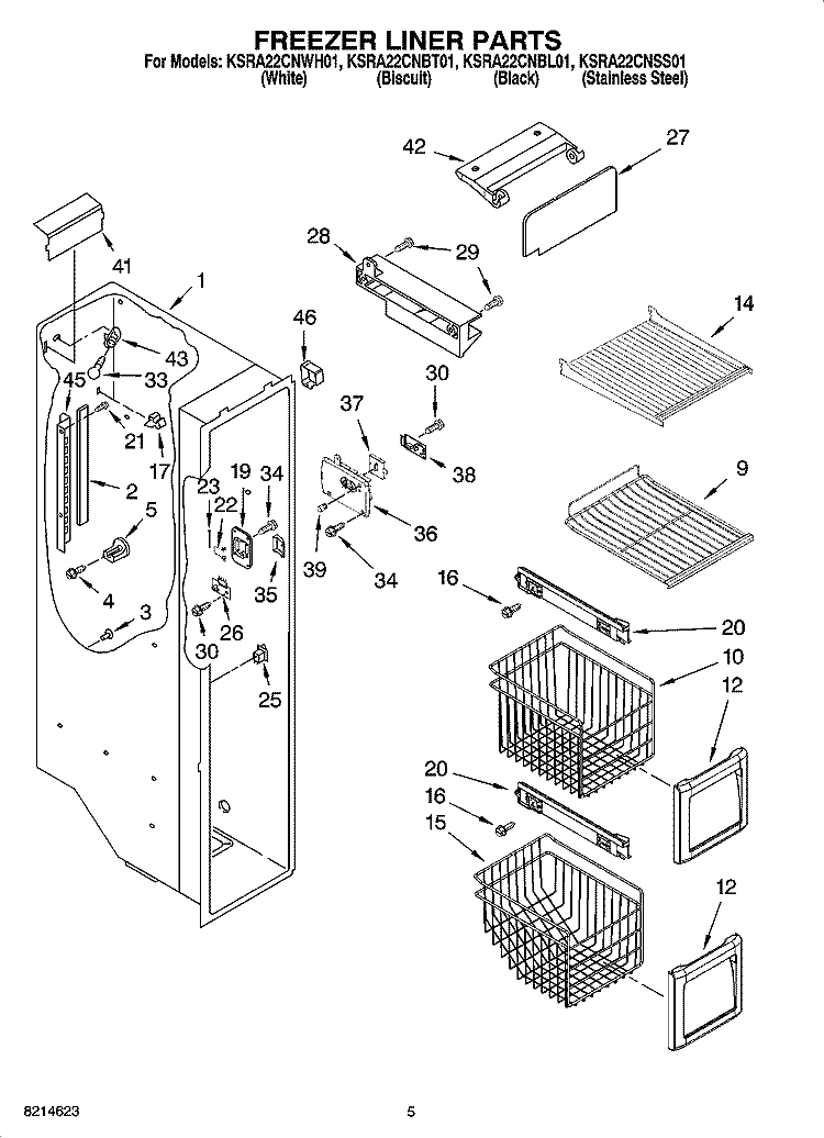 FREEZER LINER PARTS Diagram and Parts List for KSRA22CNBT01  KitchenAid Refrigerator