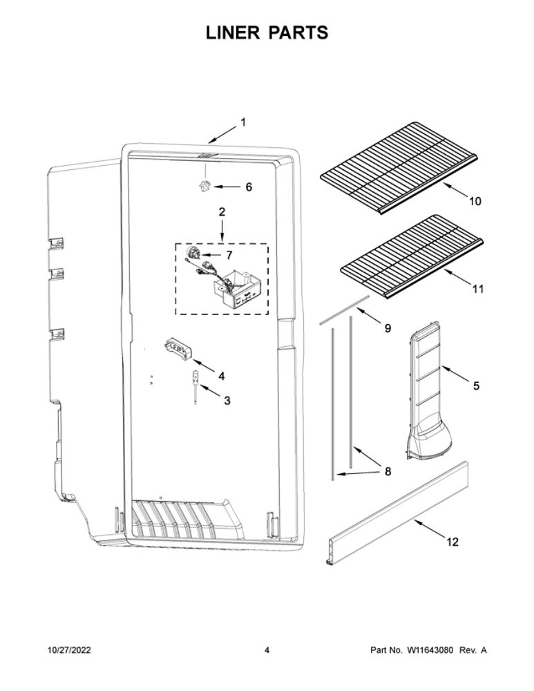 Liner Parts Diagram and Parts List for WZF34X16DW09  Whirlpool Freezer