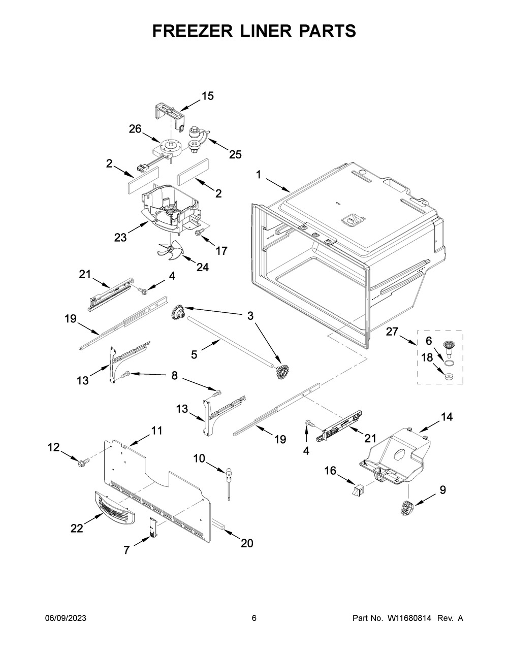 Freezer Liner Parts Diagram and Parts List for WRX735SDHW07  Whirlpool Refrigerator