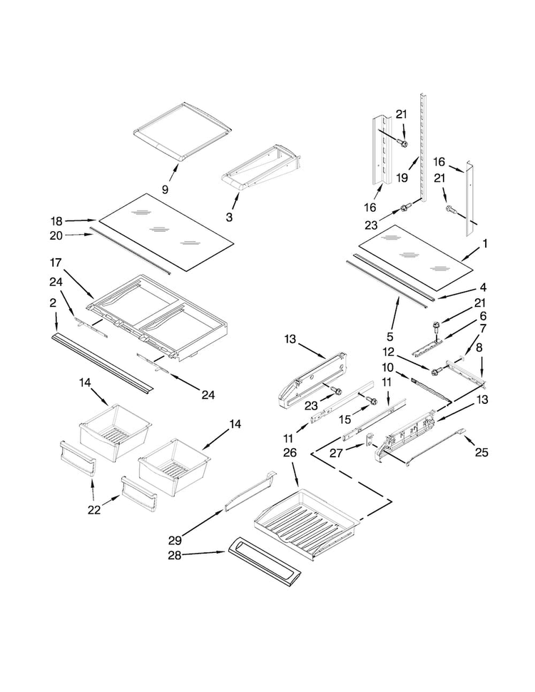 Shelf Parts Diagram and Parts List for GI0FSAXVY012  Whirlpool Refrigerator