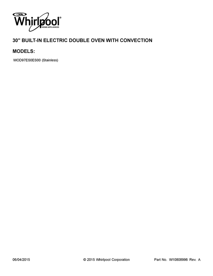 Cover Sheet Diagram and Parts List for WOD97ES0ES00  Whirlpool Wall Oven