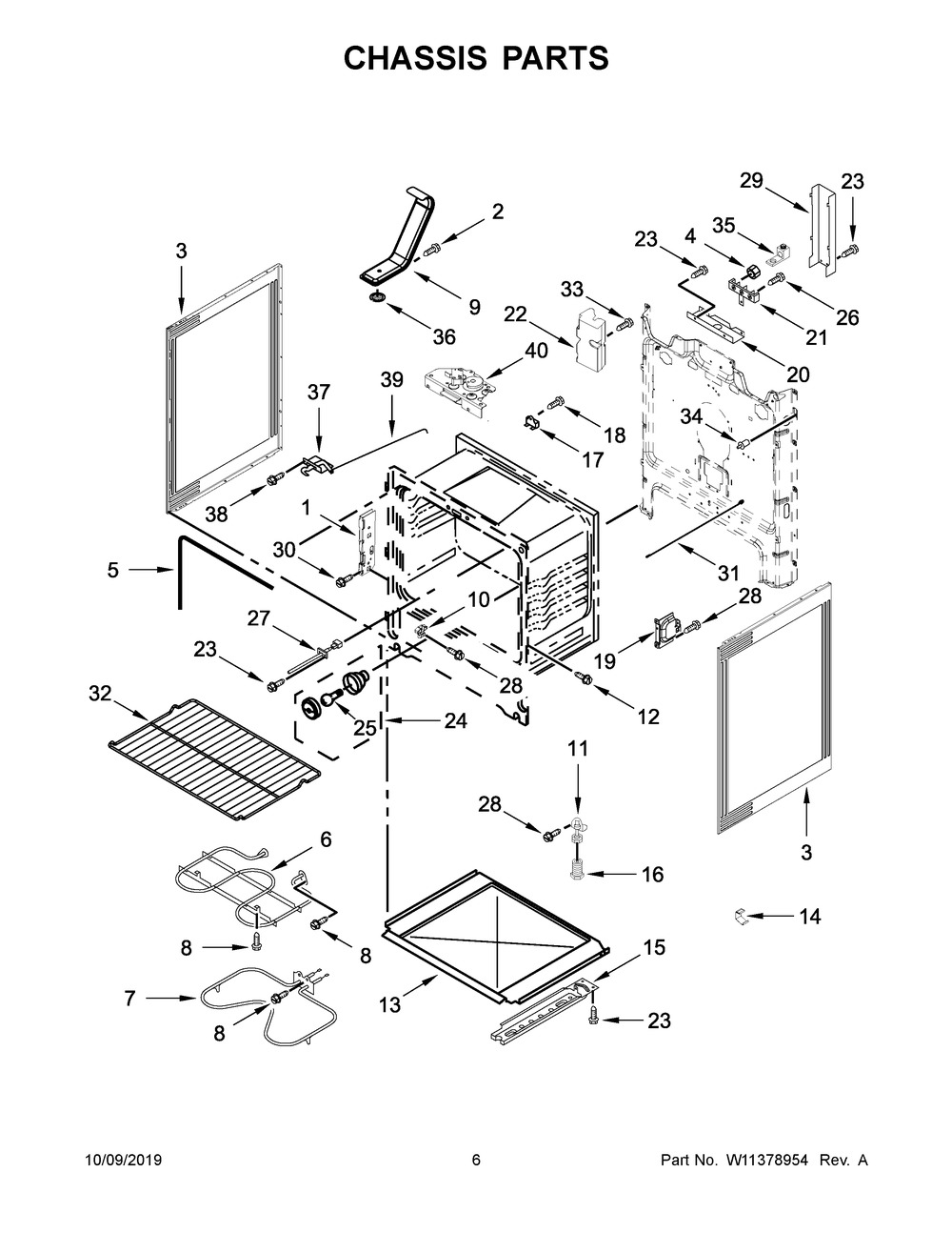 Chassis Parts Diagram and Parts List for WFE525S0JB0  Whirlpool Range