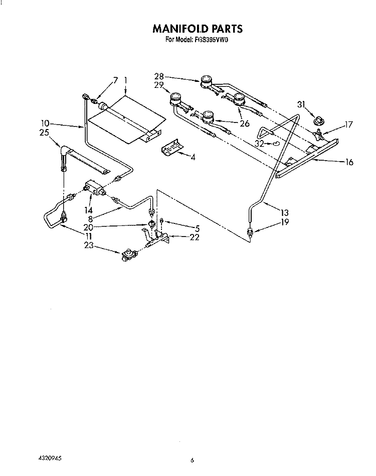 MANIFOLD Diagram and Parts List for FGS395VL0  Whirlpool Range