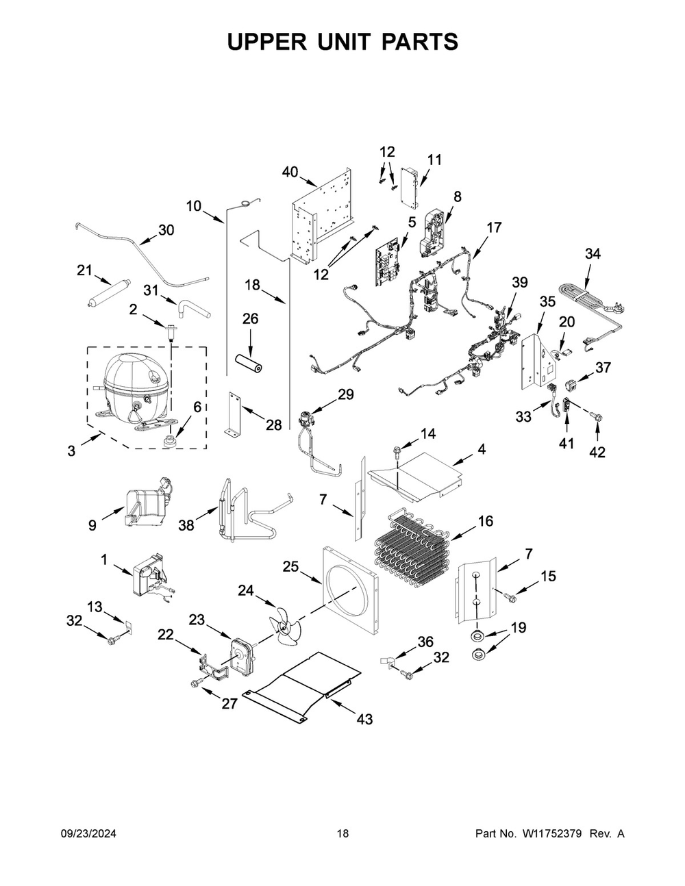 10 - Upper Unit Parts Diagram and Parts List for KBFN506ESS06  Whirlpool Refrigerator