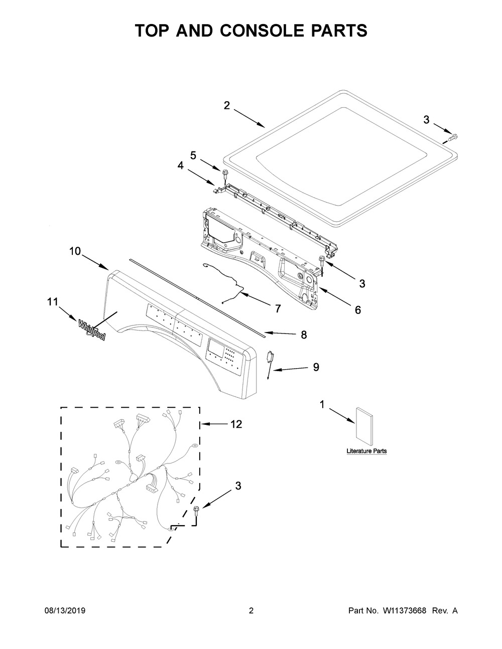 Top And Console Parts Diagram and Parts List for 7MWGD5622HW1  Whirlpool Dryer