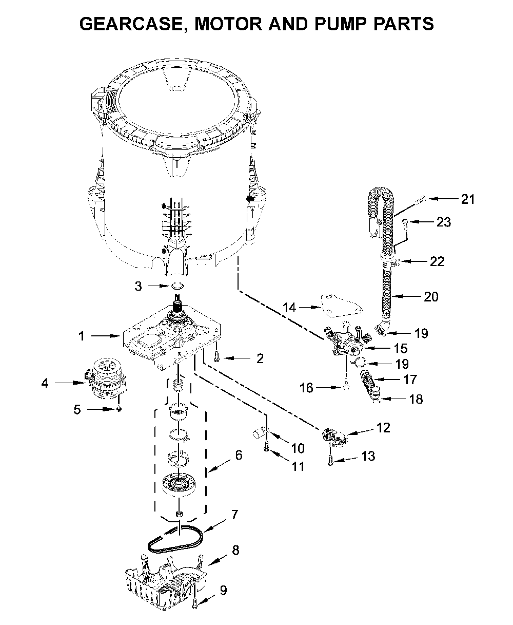 Gearcase, motor and pump parts Diagram and Parts List for WTW6120HC0  Whirlpool Washer