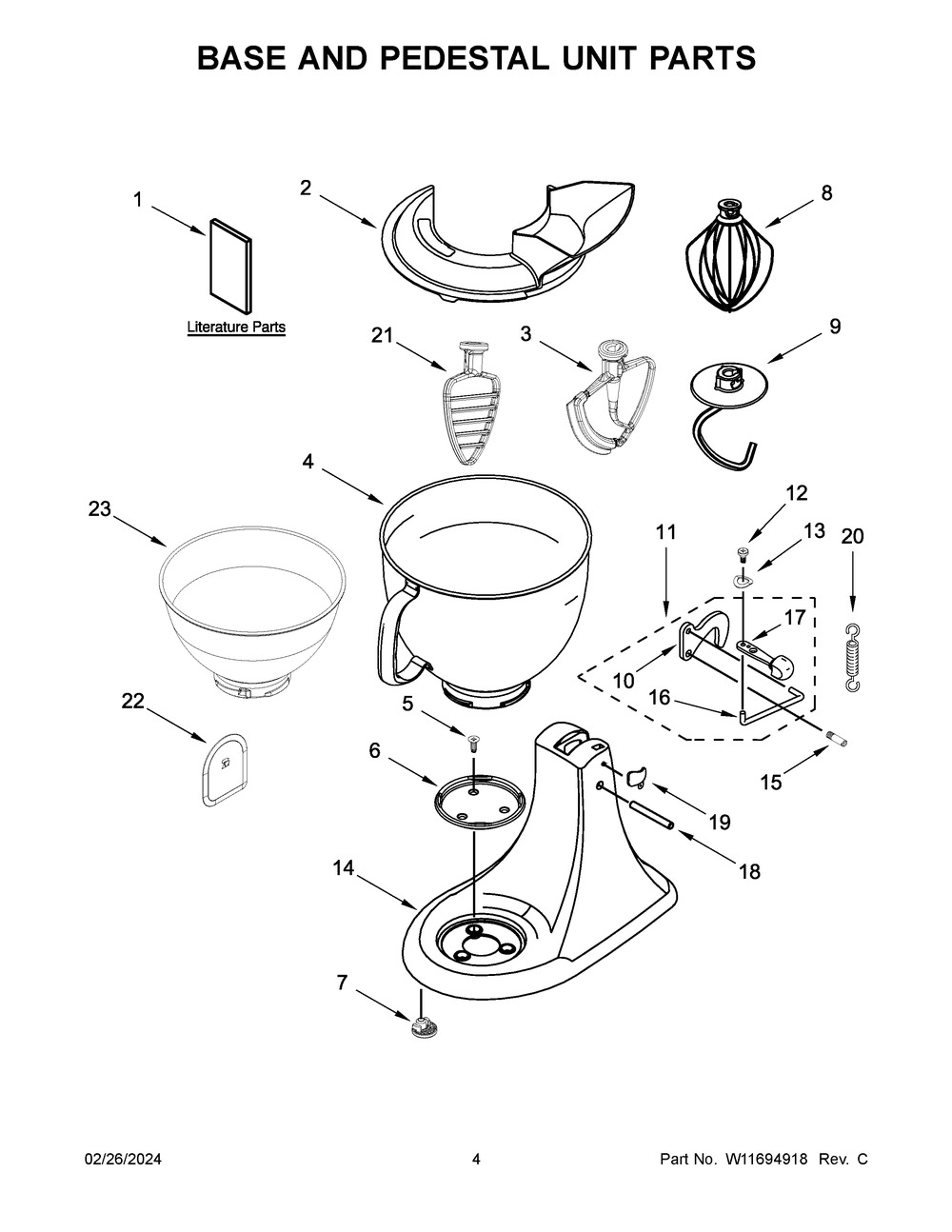 Base And Pedestal Unit Parts Diagram and Parts List for 5KSM195PSAJP5  KitchenAid Mixer