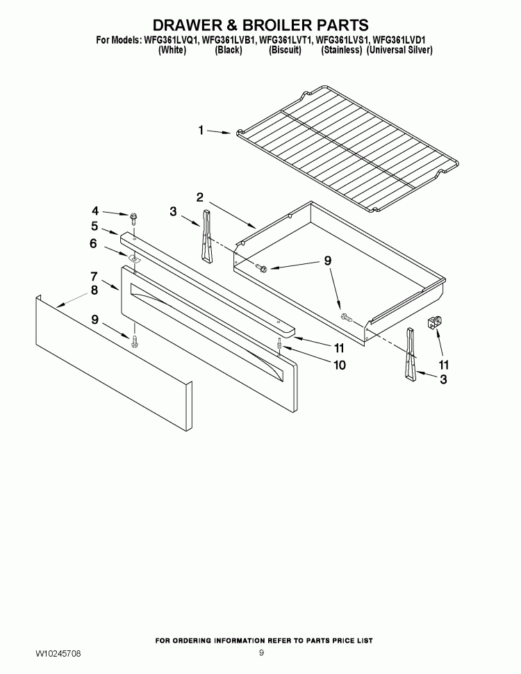 DRAWER & BROILER PARTS Diagram and Parts List for WFG361LVS1  Whirlpool Range
