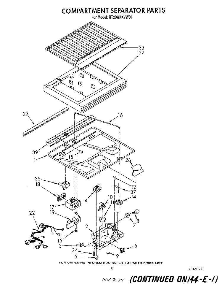 COMPARTMENT SEPARATOR Diagram and Parts List for RT20AKXVW01  Roper Refrigerator