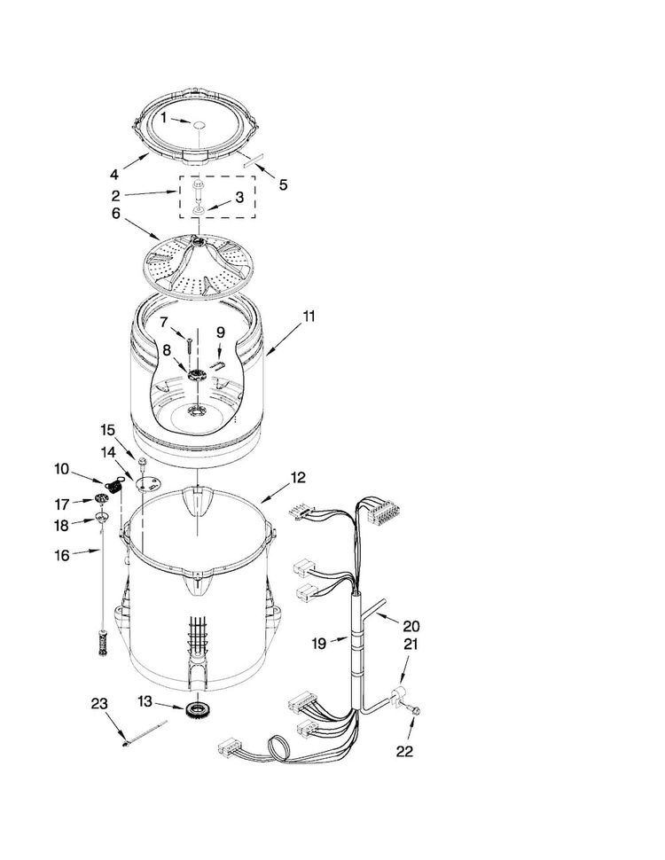 Basket And Tub Parts Diagram and Parts List for 11028012012  Kenmore Washer