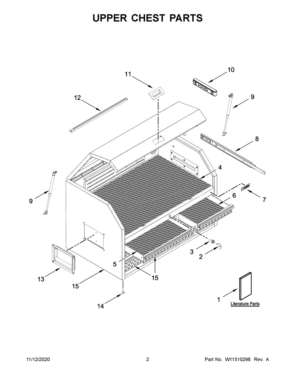 Upper Chest Parts Diagram and Parts List for GATC4115JG00  Whirlpool Tool Stand & Cart