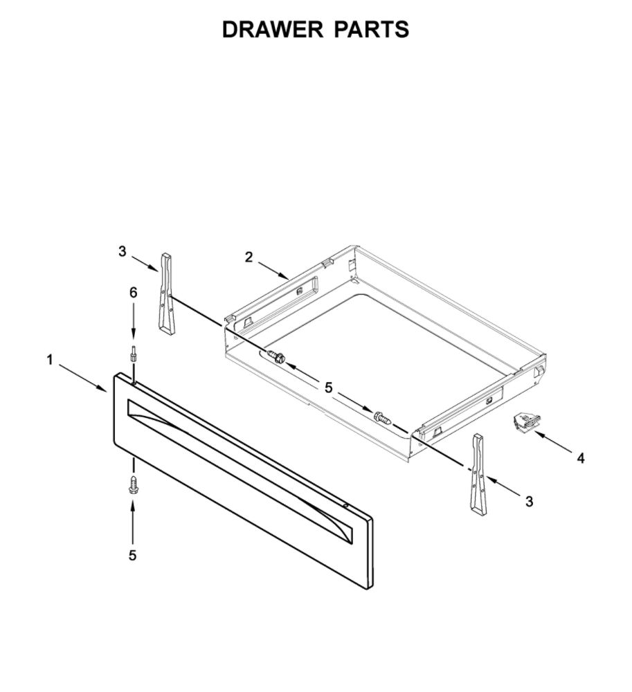 Drawer Parts Diagram and Parts List for WFG515S0JB1  Whirlpool Range