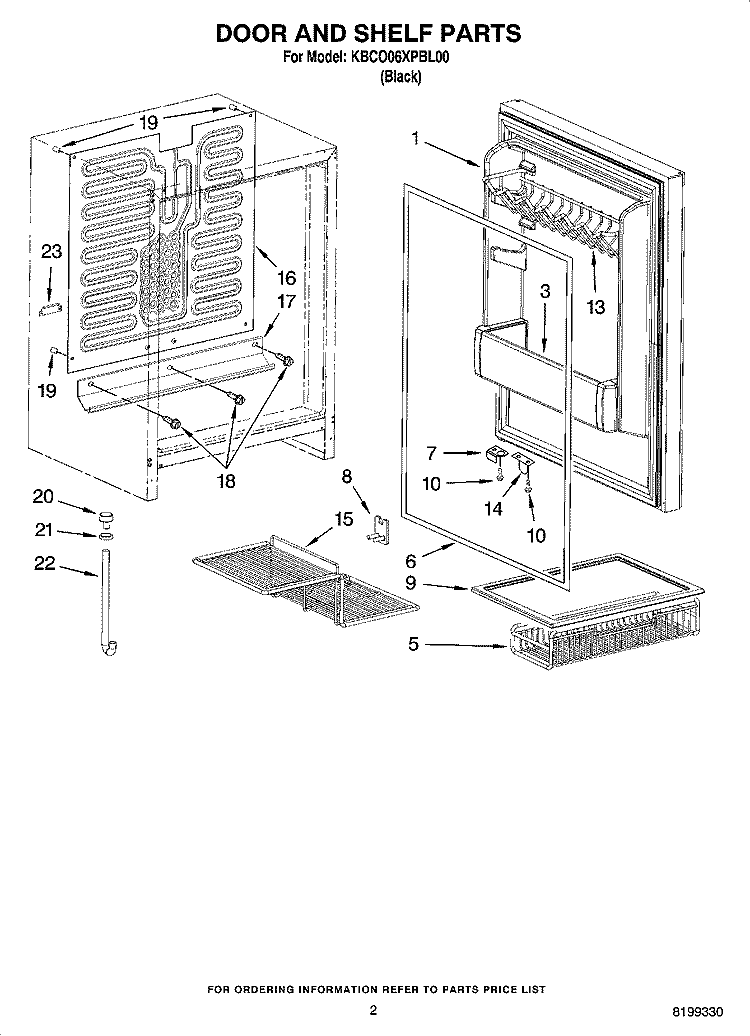 DOOR AND SHELF PARTS Diagram and Parts List for KBCO06XPBL00  KitchenAid Refrigerator