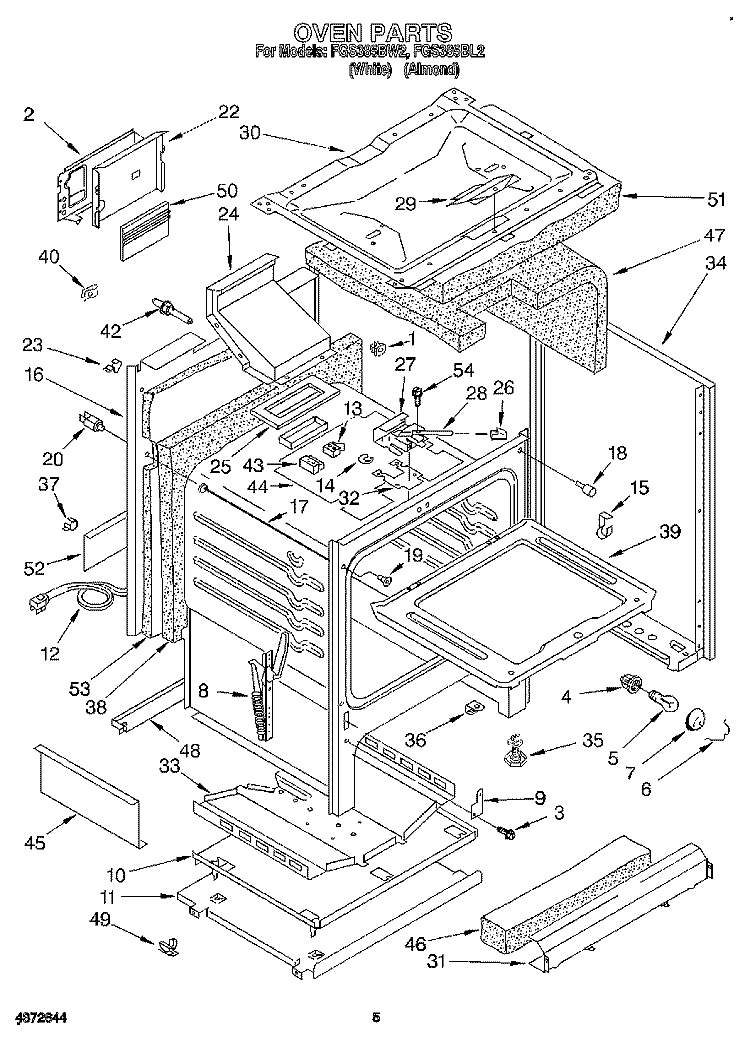 OVEN Diagram and Parts List for FGS385BL2  Roper Range