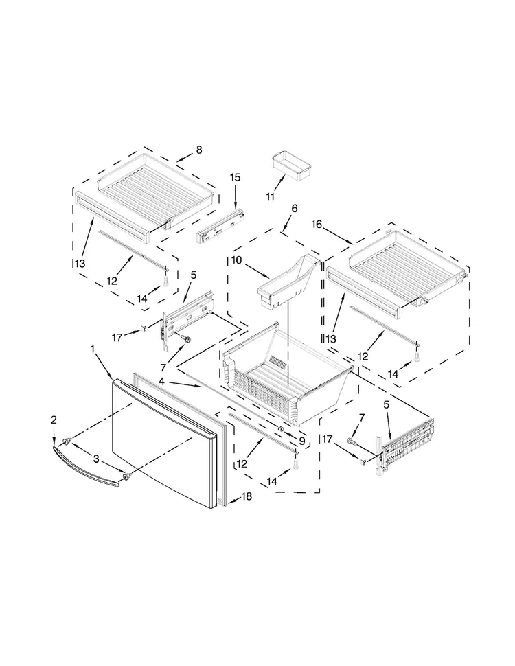Freezer Door Parts Diagram and Parts List for WRF990SLAM03  Whirlpool Refrigerator