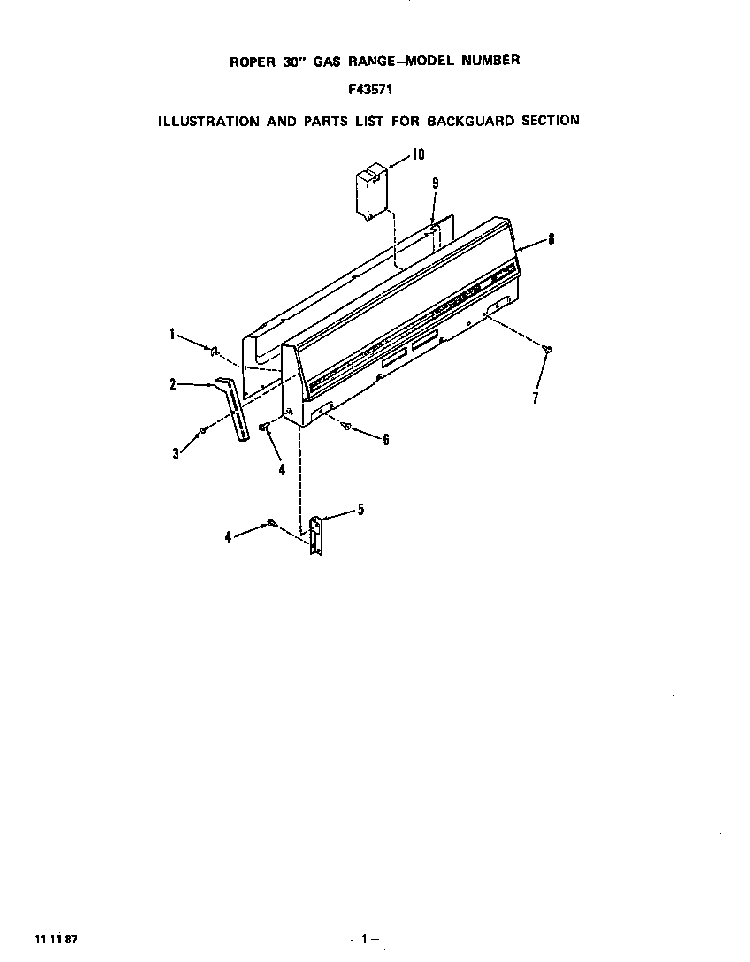 Backguard Diagram and Parts List for F4357W1  Roper Range