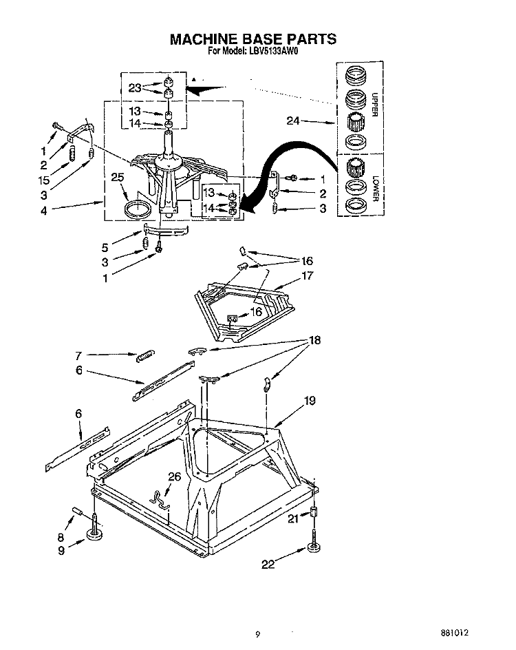 MACHINE BASE Diagram and Parts List for LBV5133AW0  Whirlpool Washer
