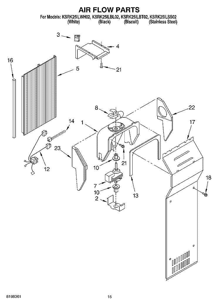 AIR FLOW Diagram and Parts List for KSRK25ILBL02  KitchenAid Refrigerator