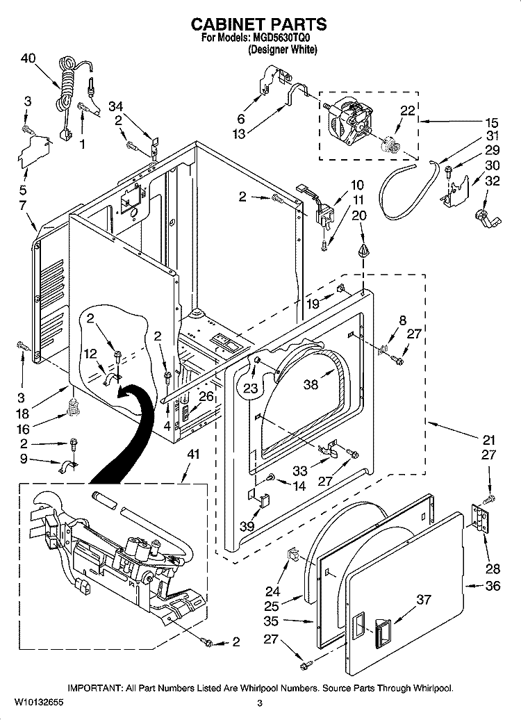 CABINET PARTS Diagram and Parts List for MGD5630TQ0  Maytag Dryer