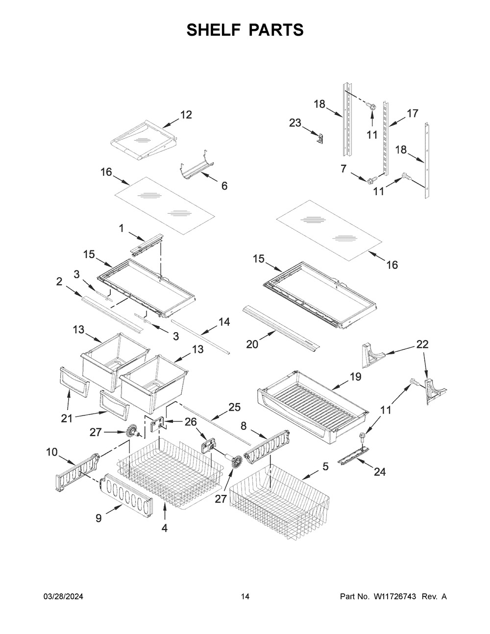 Shelf Parts Diagram and Parts List for KRBL102ESS05  KitchenAid Refrigerator