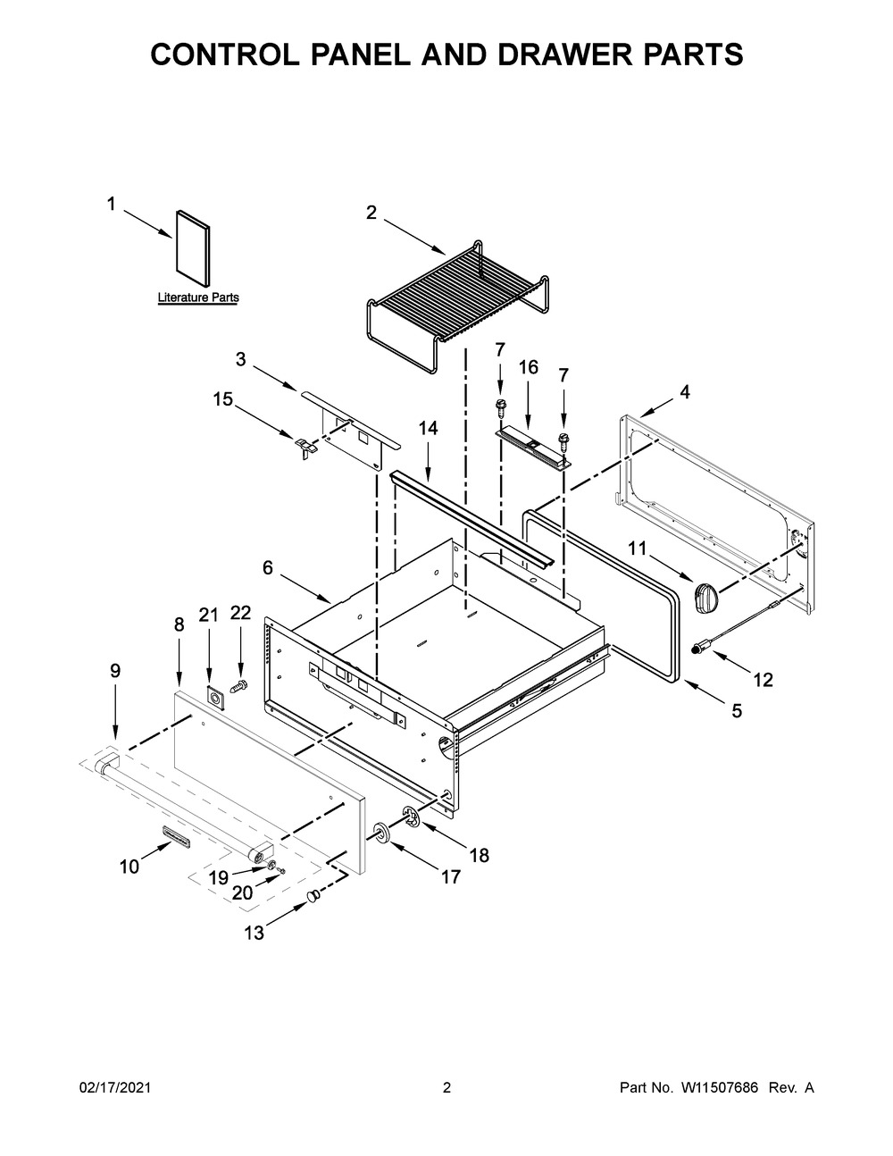 Control Panel And Drawer Parts Diagram and Parts List for KOWT100EBS00  Whirlpool Microwave Oven Combo