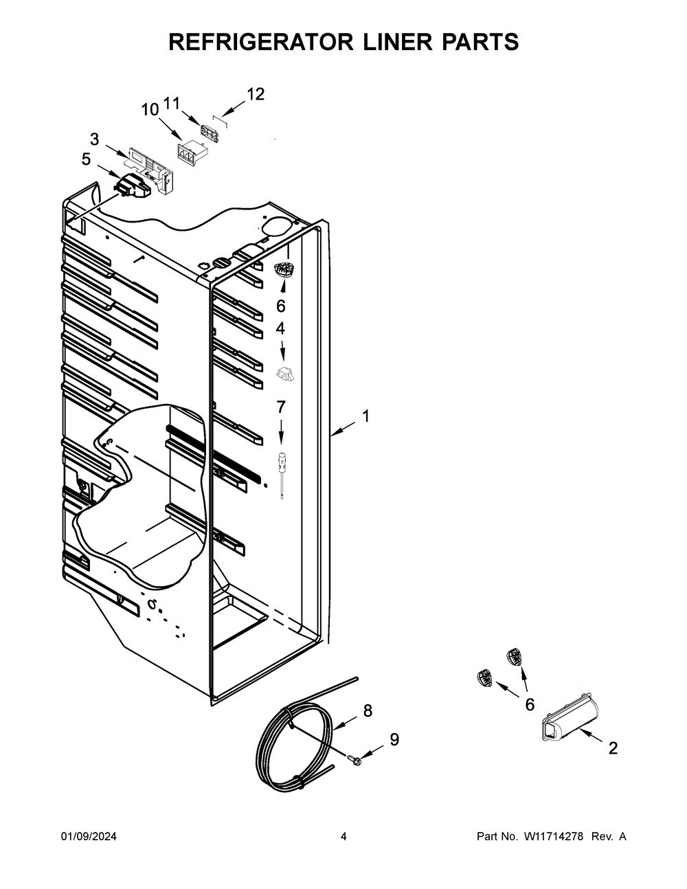 Refrigerator Liner Parts Diagram and Parts List for WRS315SDHM12  Whirlpool Refrigerator