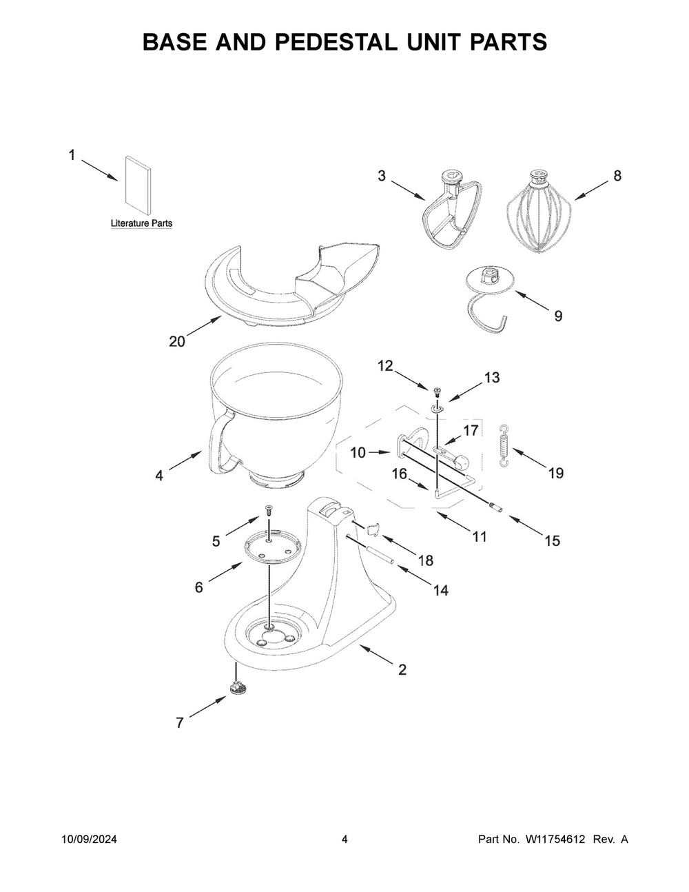 03 - Base And Pedestal Unit Parts Diagram and Parts List for 5KSM150PSRPT5  Whirlpool Mixer