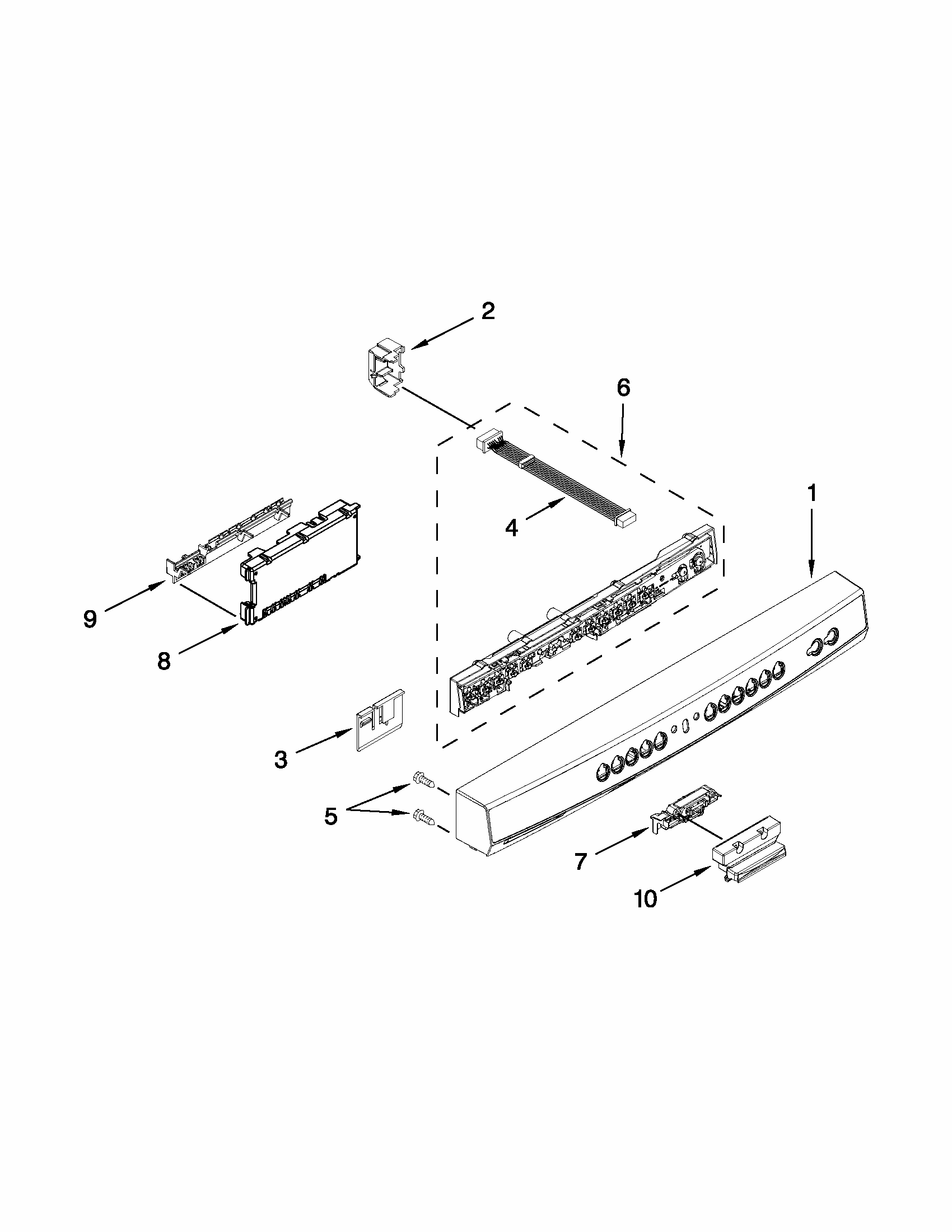 Control Panel And Latch Parts Diagram and Parts List for 66513259K114  Kenmore Dishwasher