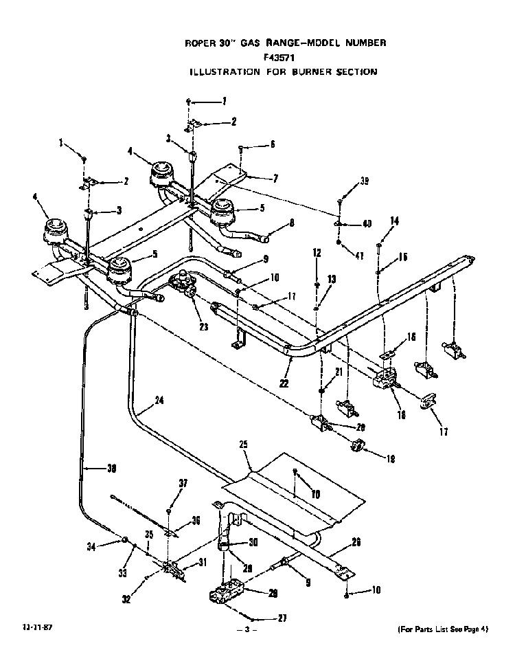 Burner Diagram and Parts List for F4357W1  Roper Range