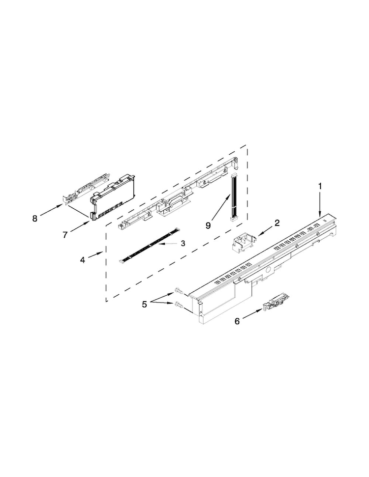 Control Panel And Latch Parts Diagram and Parts List for WDT710PAYW5  Whirlpool Dishwasher