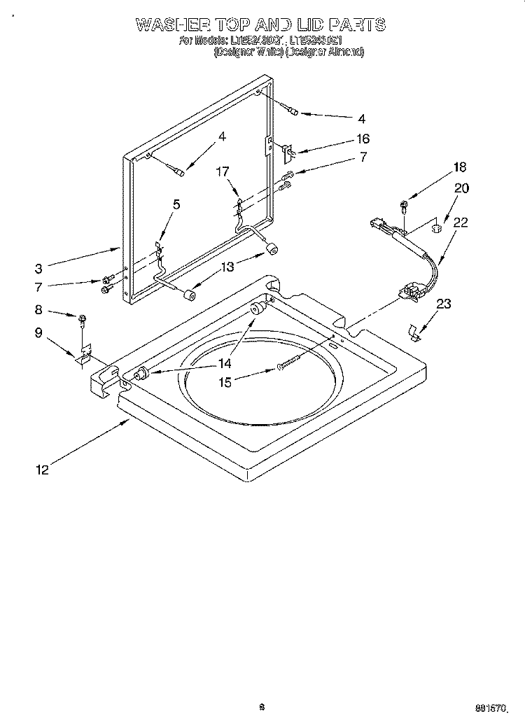 WASHER TOP AND LID Diagram and Parts List for LTE5243DQ1  Whirlpool Washer Dryer Combo