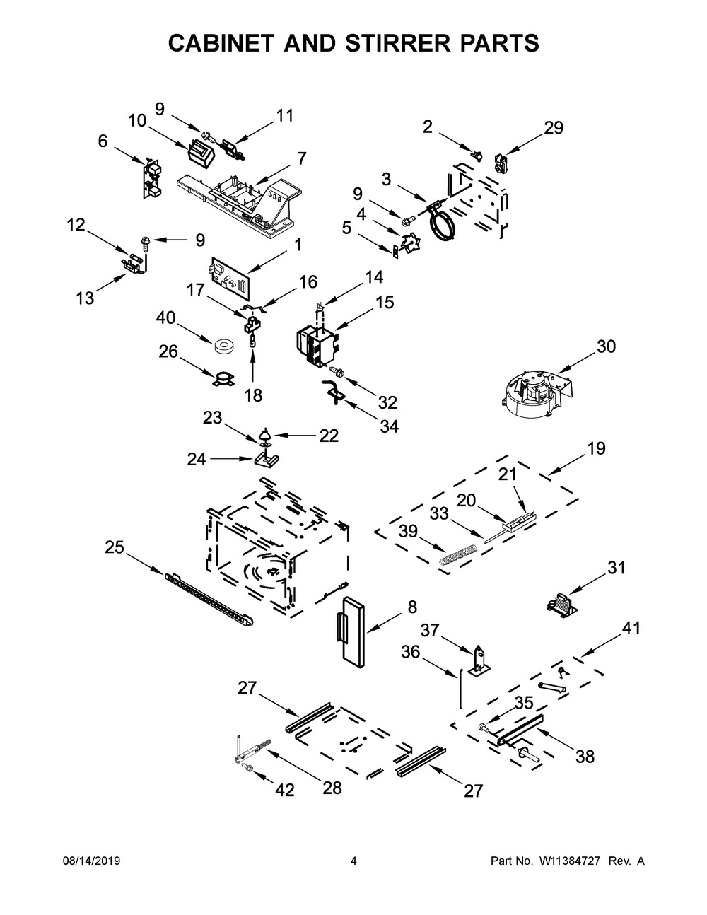 Cabinet And Stirrer Parts Diagram and Parts List for KOCE900HBS02  Whirlpool Microwave Oven Combo