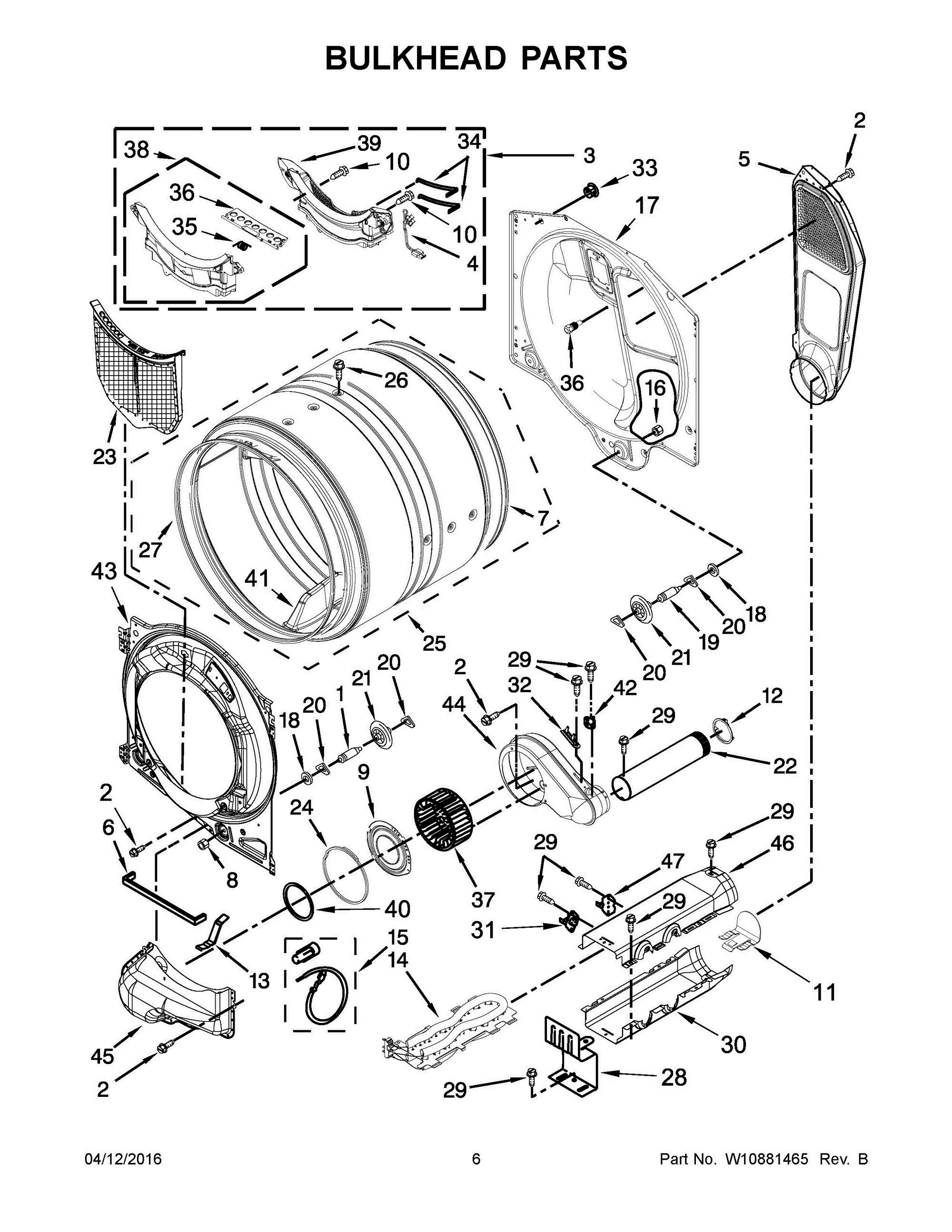 04 - BULKHEAD PARTS Diagram and Parts List for YNED5800DW1  Whirlpool Dryer