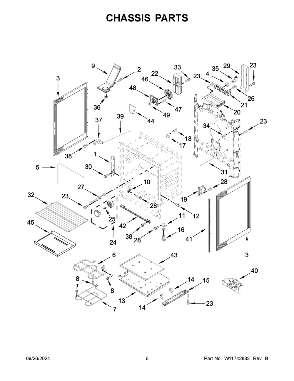 04 - Chassis Parts Diagram and Parts List for WFES5030RV0  Whirlpool Range
