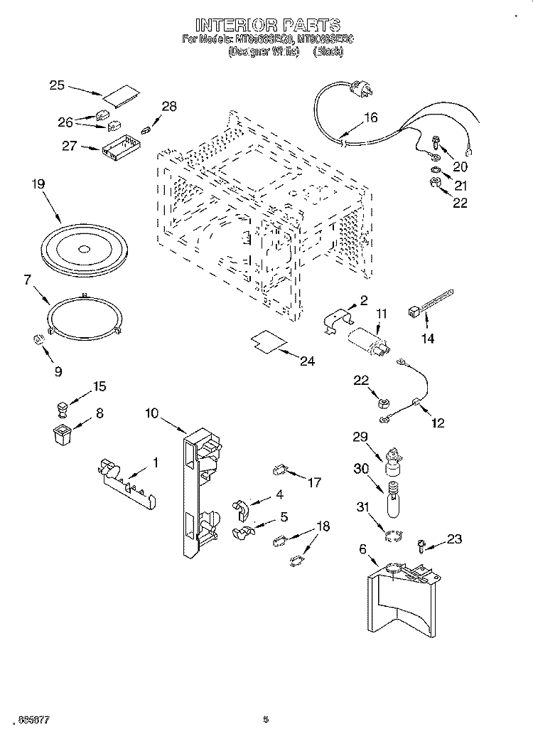 INTERIOR Diagram and Parts List for MT8068SEB0  Whirlpool Microwave