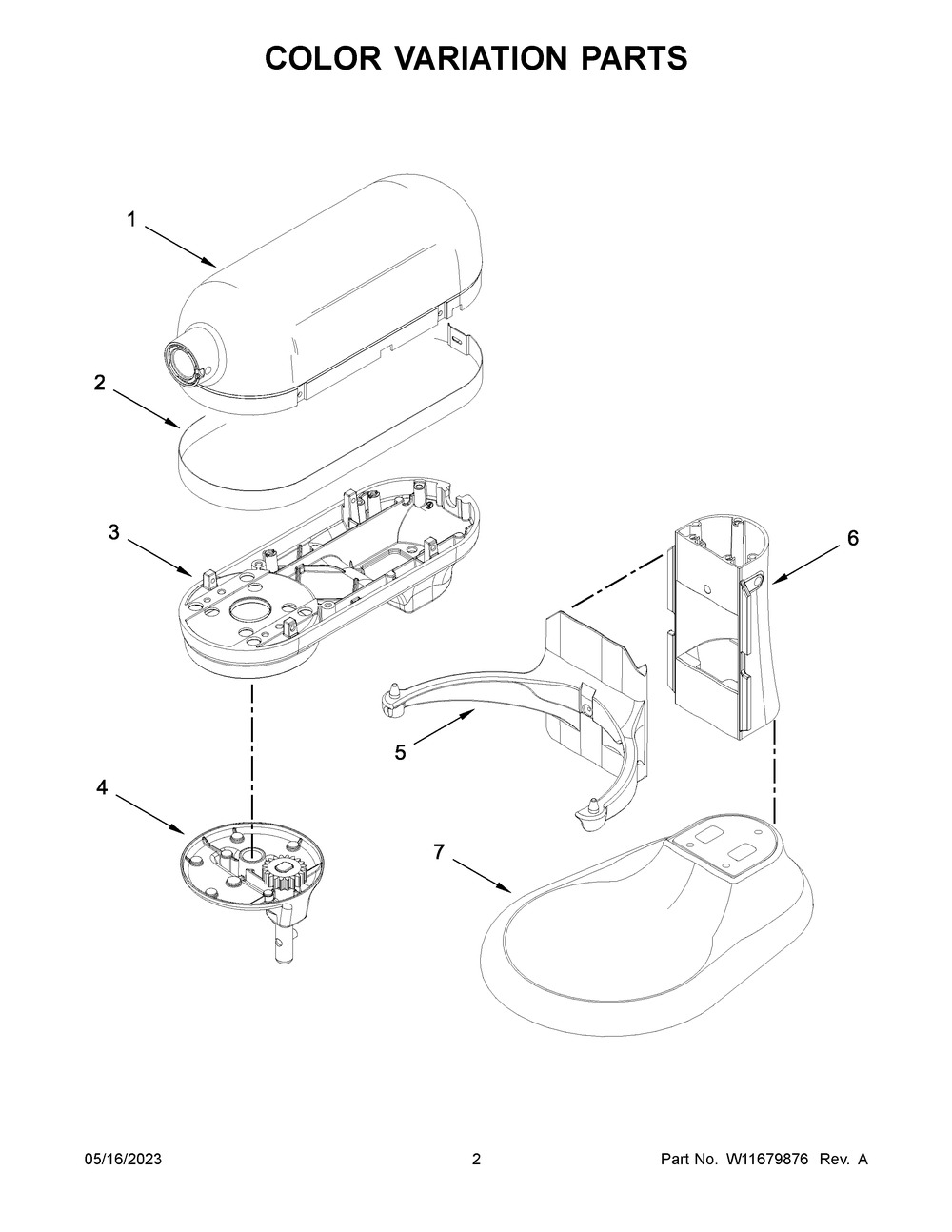 Color Variation Parts Diagram and Parts List for 5KSM60SPXTER0  KitchenAid Mixer