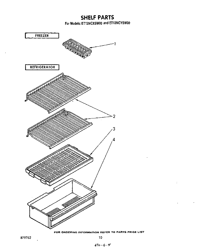 SHELF Diagram and Parts List for ET12NCXSW00  Whirlpool Refrigerator