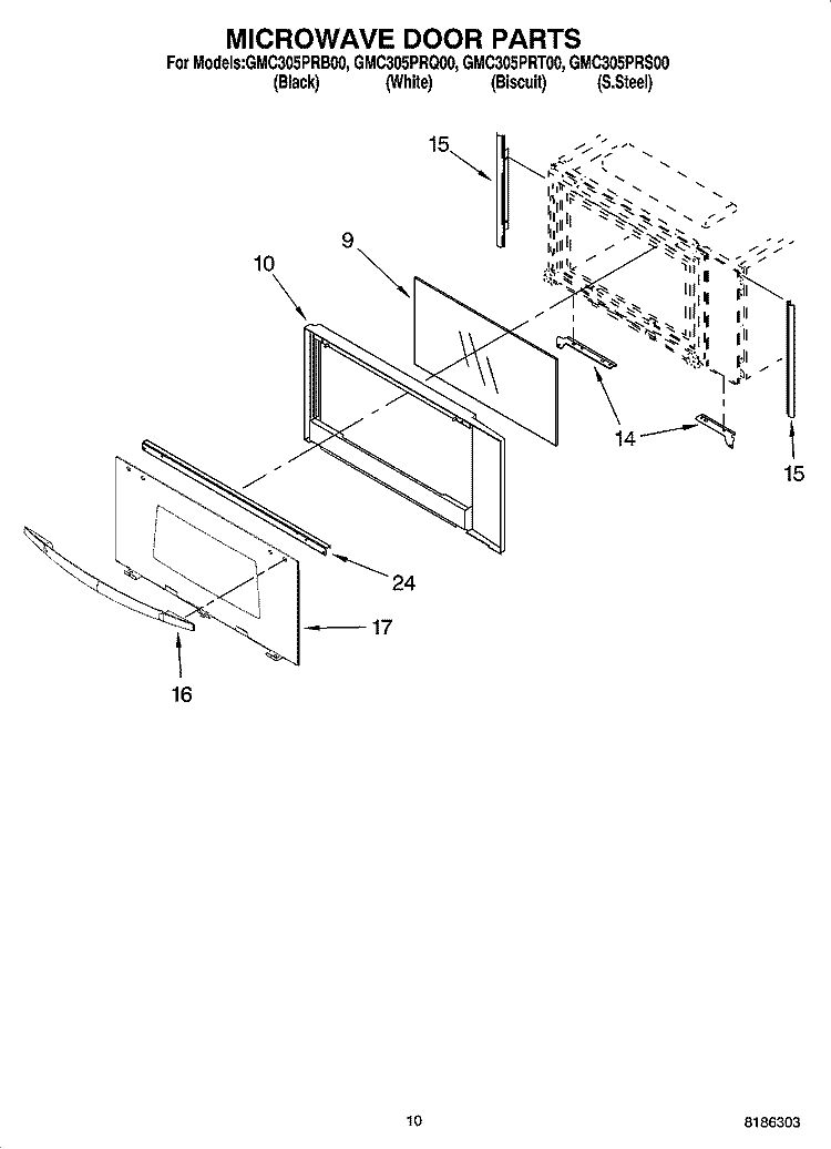 MICROWAVE DOOR PARTS Diagram and Parts List for GMC305PRB00  Whirlpool Microwave Oven Combo