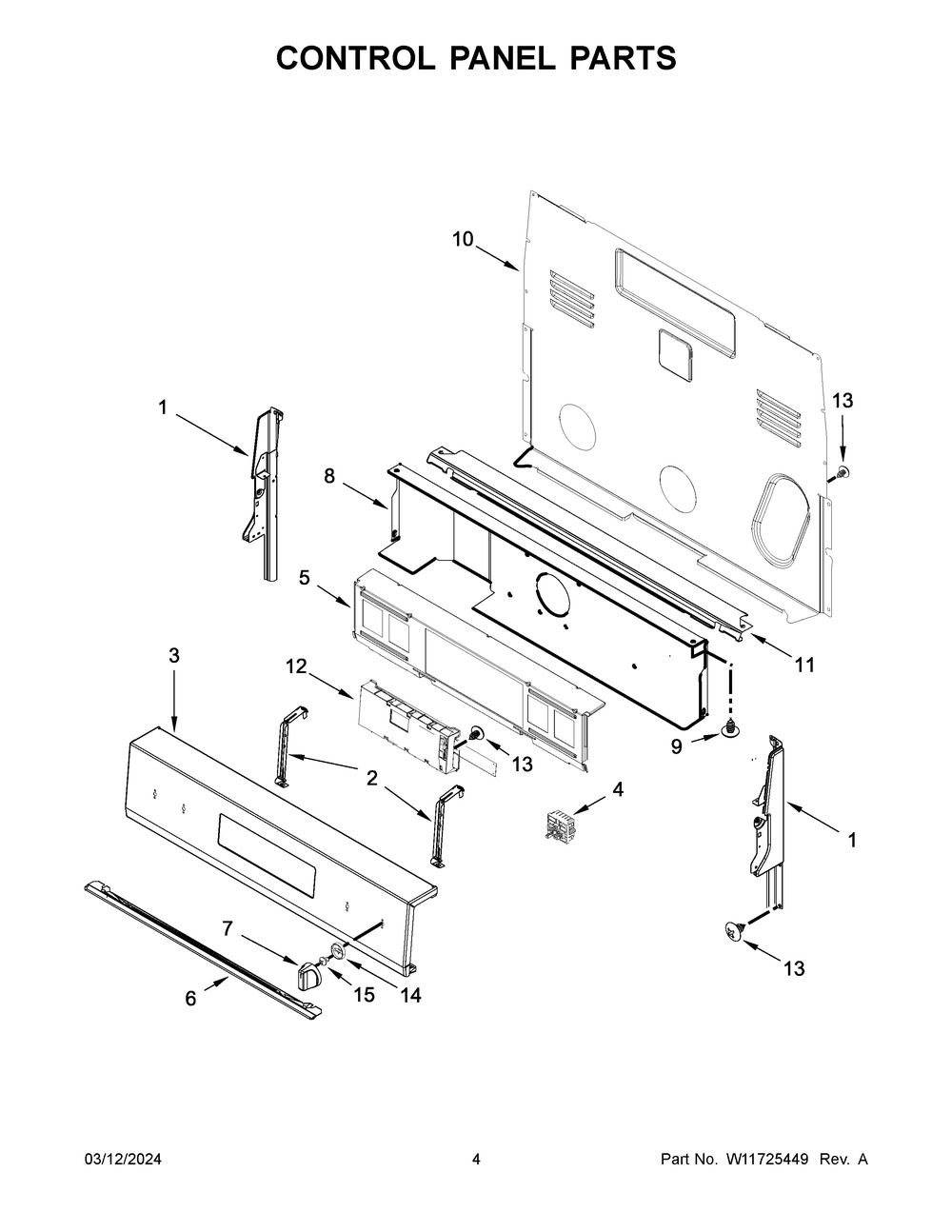 Control Panel Parts Diagram and Parts List for YWFE775H0HV5  Whirlpool Range