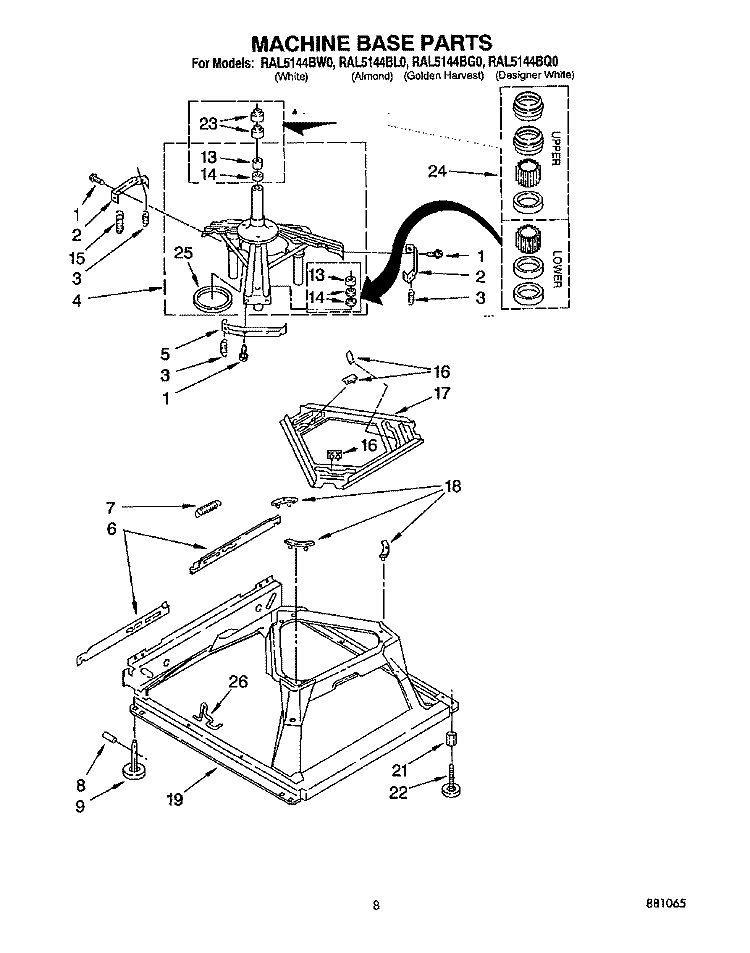 MACHINE BASE Diagram and Parts List for RAL5144BQ0  Whirlpool Washer